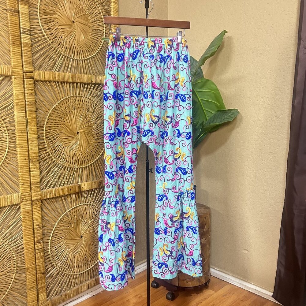 Handmade Paisley Indian Ethic Flared Drop Crotch Pants Size Large